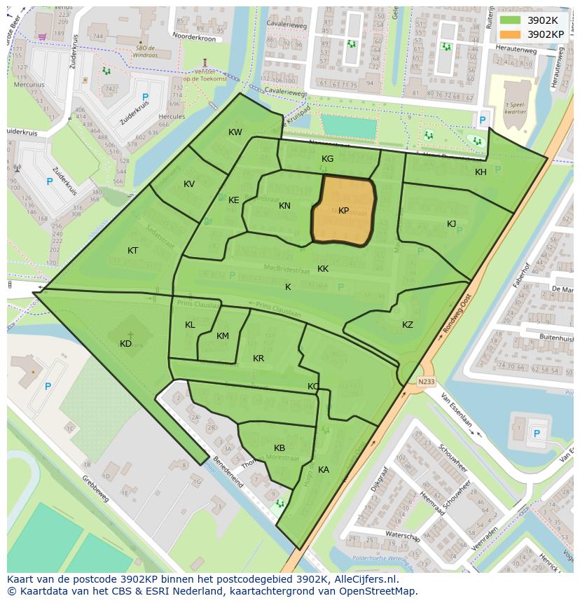 Afbeelding van het postcodegebied 3902 KP op de kaart.