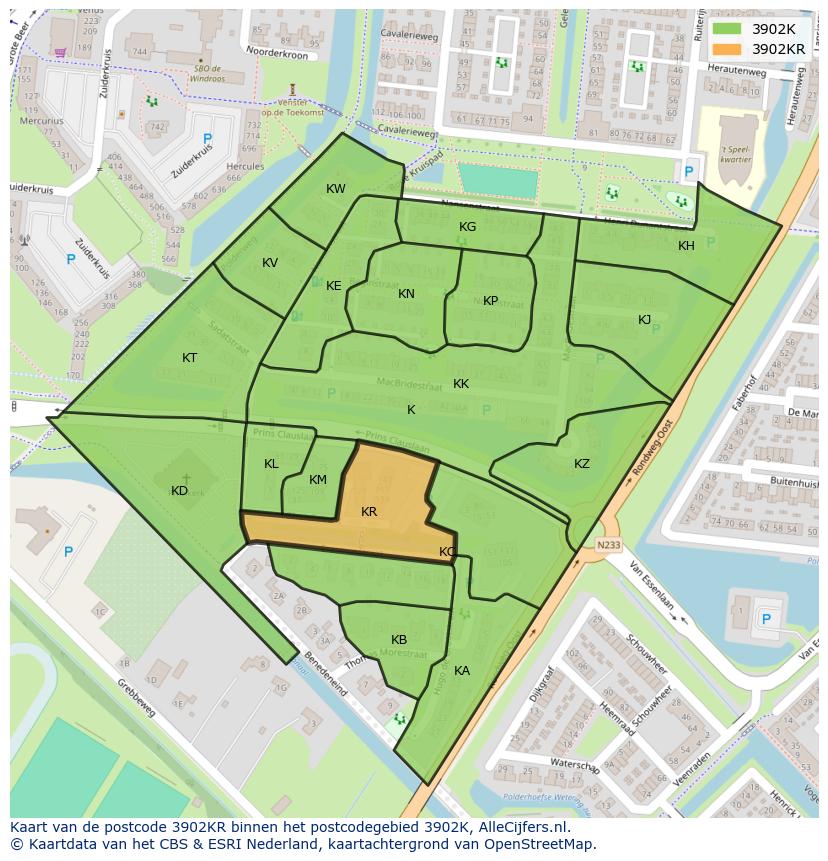 Afbeelding van het postcodegebied 3902 KR op de kaart.