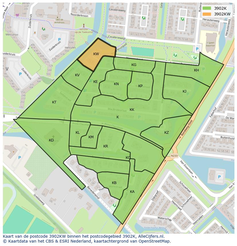 Afbeelding van het postcodegebied 3902 KW op de kaart.