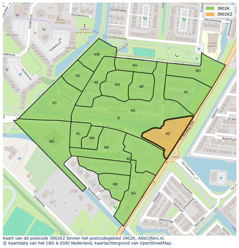 Afbeelding van het postcodegebied 3902 KZ op de kaart.