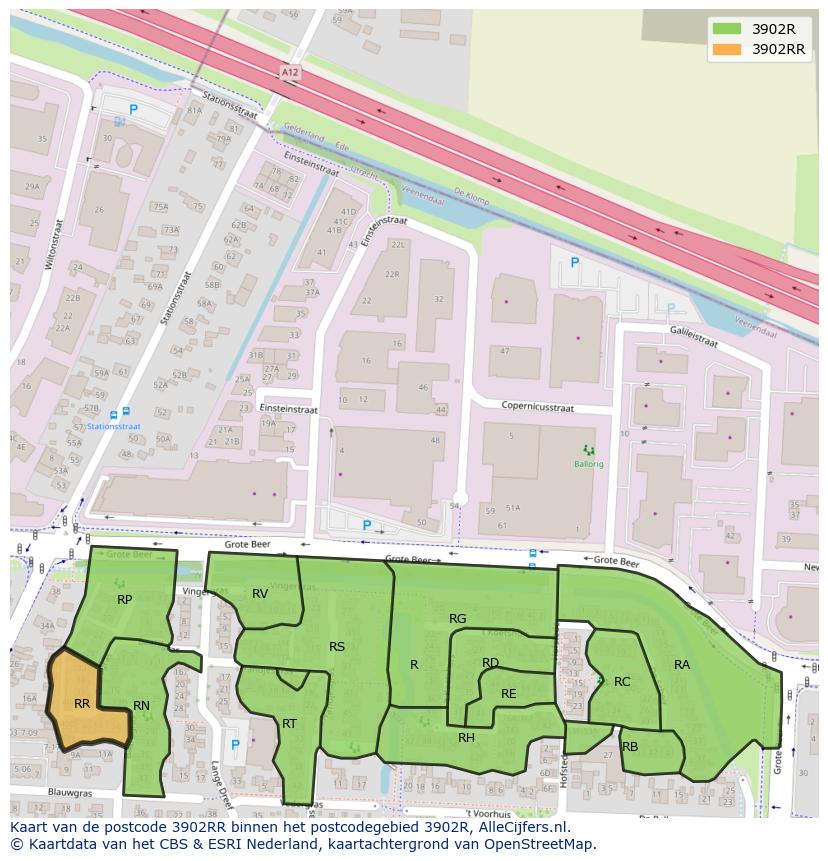 Afbeelding van het postcodegebied 3902 RR op de kaart.