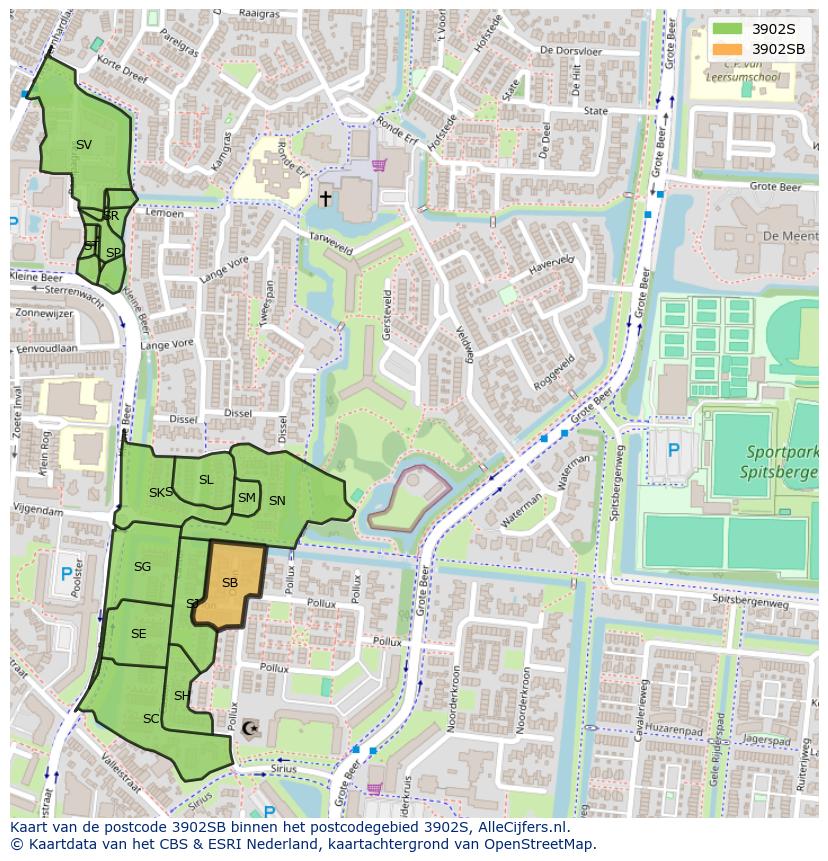 Afbeelding van het postcodegebied 3902 SB op de kaart.
