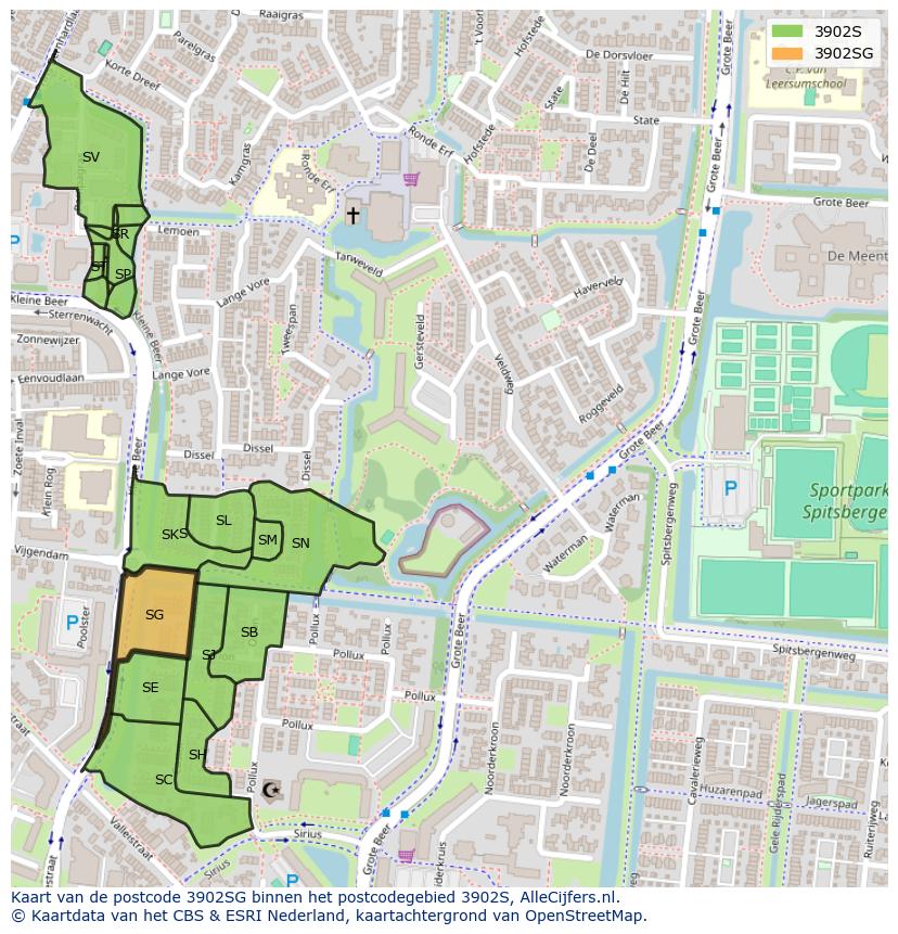 Afbeelding van het postcodegebied 3902 SG op de kaart.