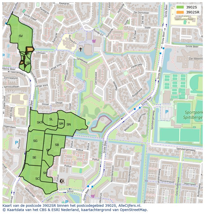 Afbeelding van het postcodegebied 3902 SR op de kaart.