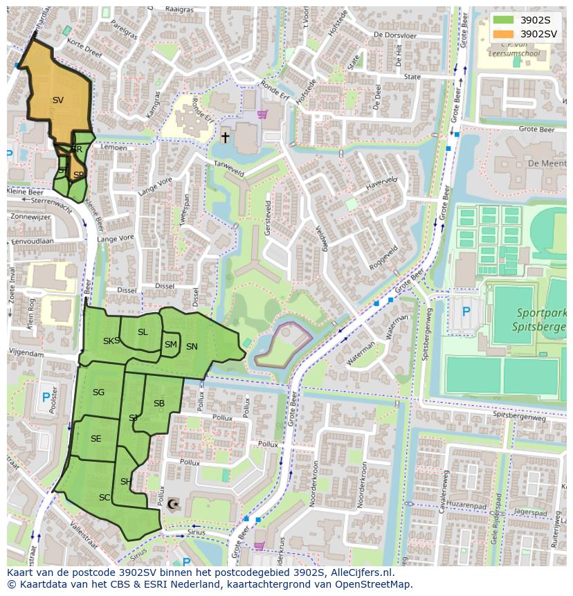 Afbeelding van het postcodegebied 3902 SV op de kaart.