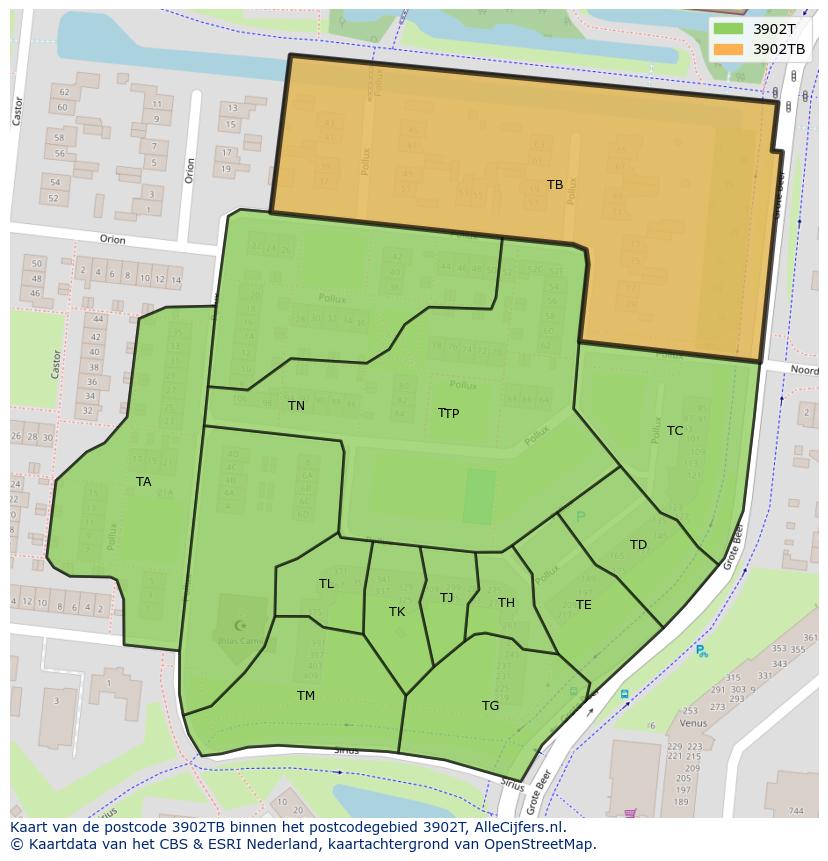 Afbeelding van het postcodegebied 3902 TB op de kaart.