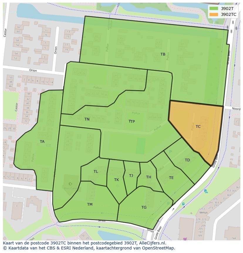 Afbeelding van het postcodegebied 3902 TC op de kaart.