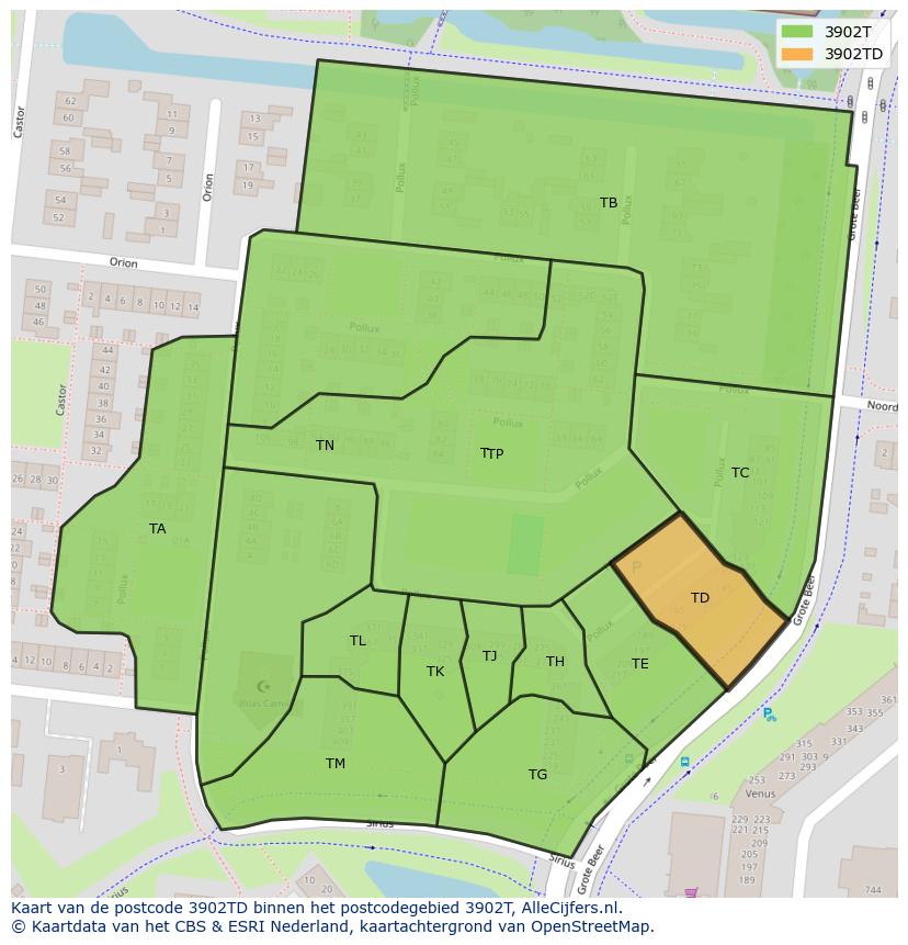 Afbeelding van het postcodegebied 3902 TD op de kaart.