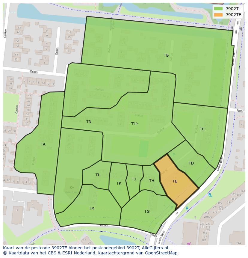 Afbeelding van het postcodegebied 3902 TE op de kaart.