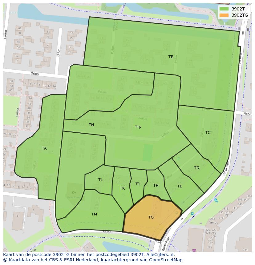 Afbeelding van het postcodegebied 3902 TG op de kaart.