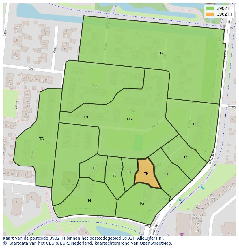 Afbeelding van het postcodegebied 3902 TH op de kaart.