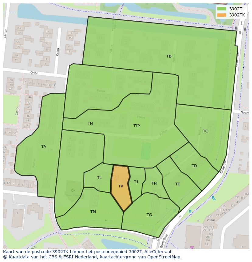 Afbeelding van het postcodegebied 3902 TK op de kaart.