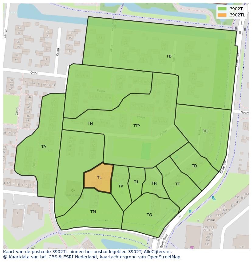 Afbeelding van het postcodegebied 3902 TL op de kaart.