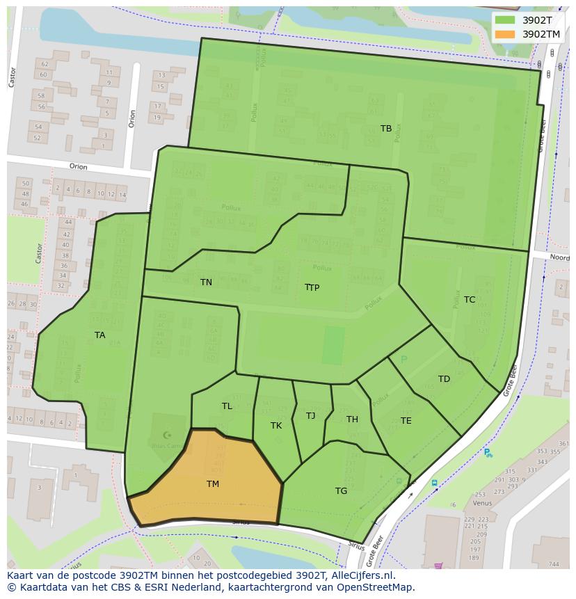 Afbeelding van het postcodegebied 3902 TM op de kaart.