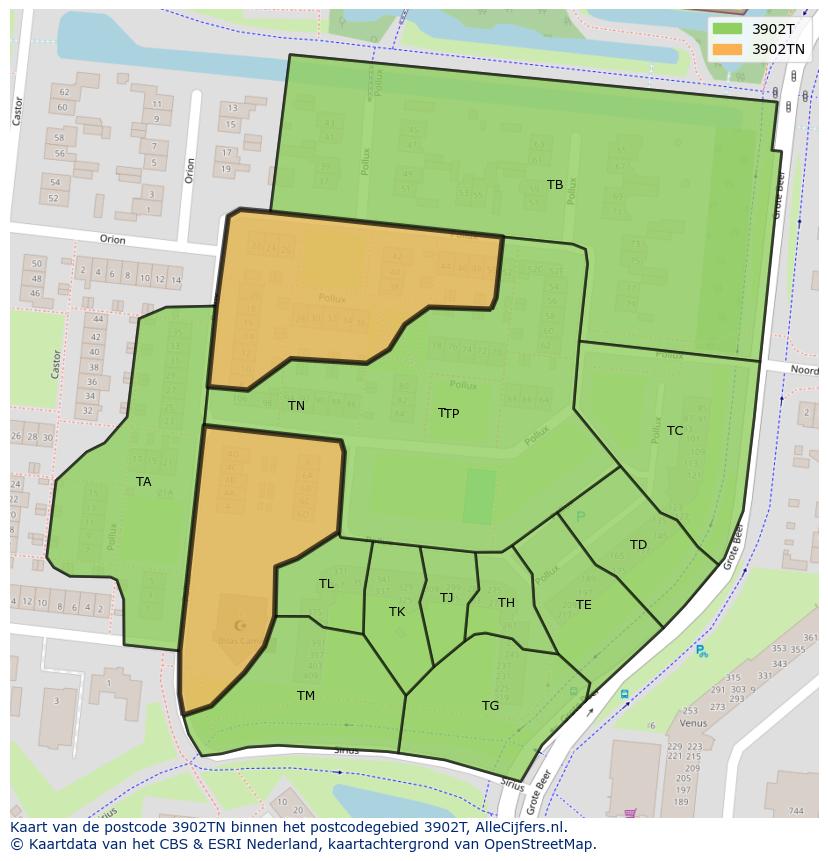 Afbeelding van het postcodegebied 3902 TN op de kaart.