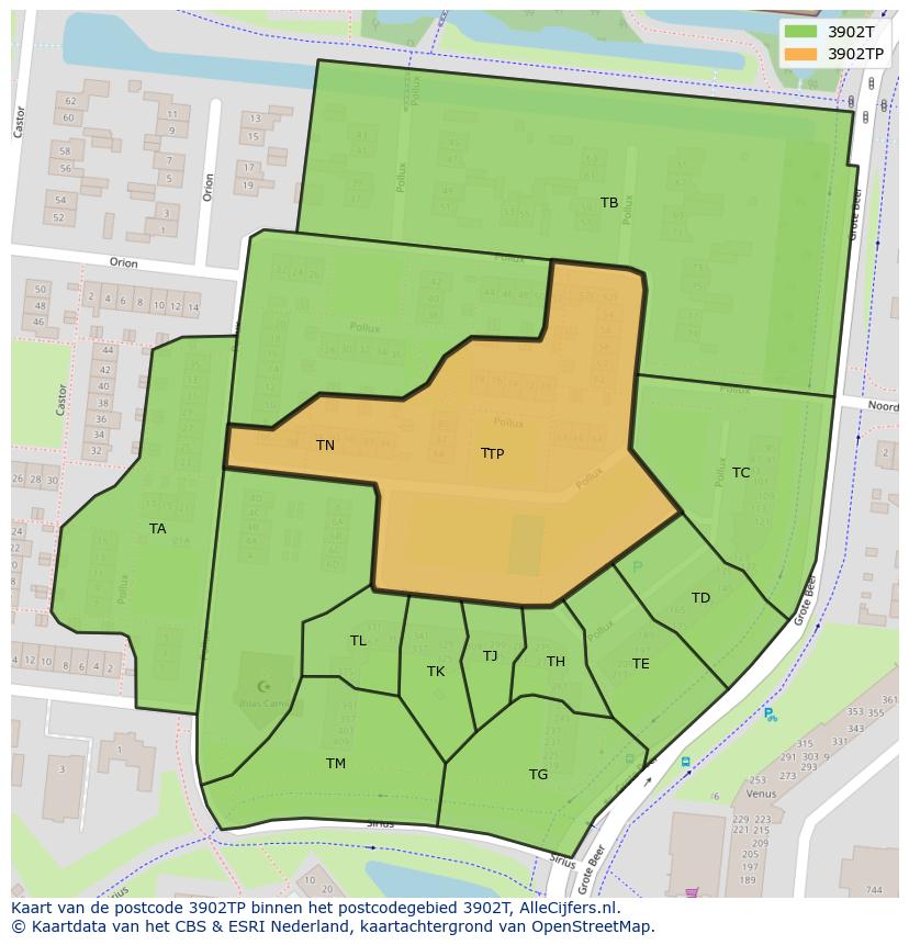 Afbeelding van het postcodegebied 3902 TP op de kaart.