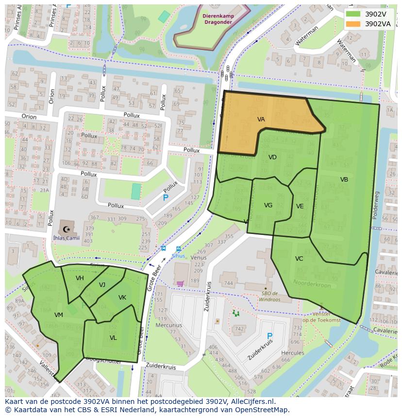 Afbeelding van het postcodegebied 3902 VA op de kaart.