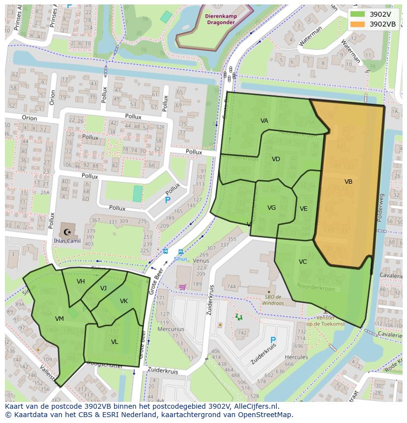 Afbeelding van het postcodegebied 3902 VB op de kaart.