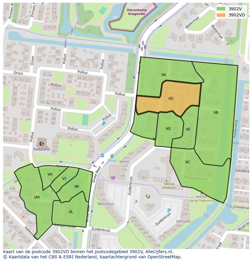 Afbeelding van het postcodegebied 3902 VD op de kaart.