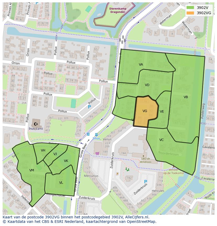 Afbeelding van het postcodegebied 3902 VG op de kaart.