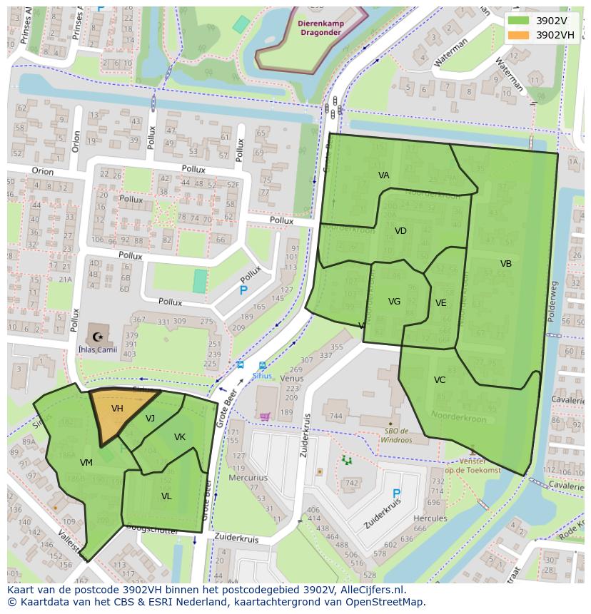 Afbeelding van het postcodegebied 3902 VH op de kaart.