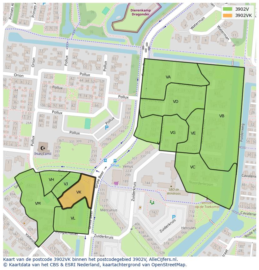 Afbeelding van het postcodegebied 3902 VK op de kaart.