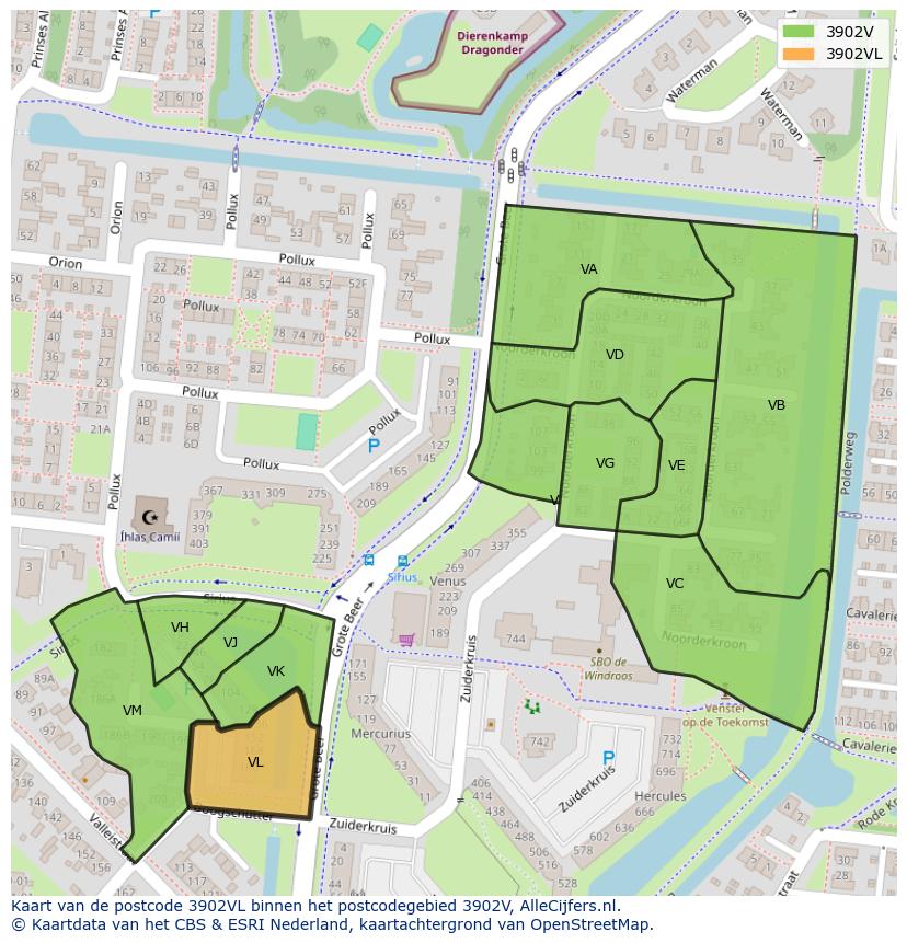 Afbeelding van het postcodegebied 3902 VL op de kaart.