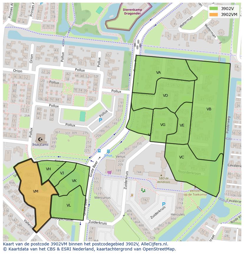 Afbeelding van het postcodegebied 3902 VM op de kaart.