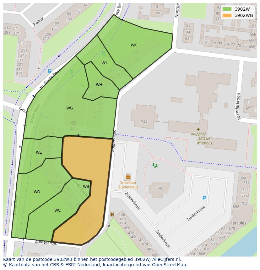 Afbeelding van het postcodegebied 3902 WB op de kaart.