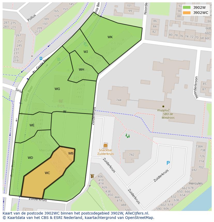Afbeelding van het postcodegebied 3902 WC op de kaart.