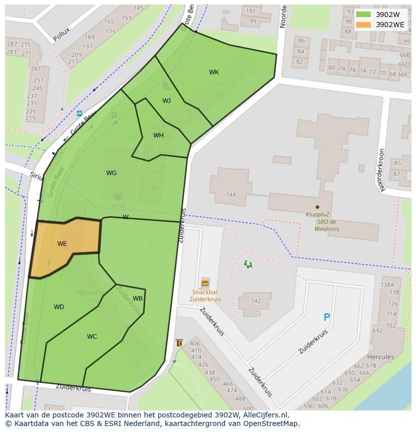 Afbeelding van het postcodegebied 3902 WE op de kaart.