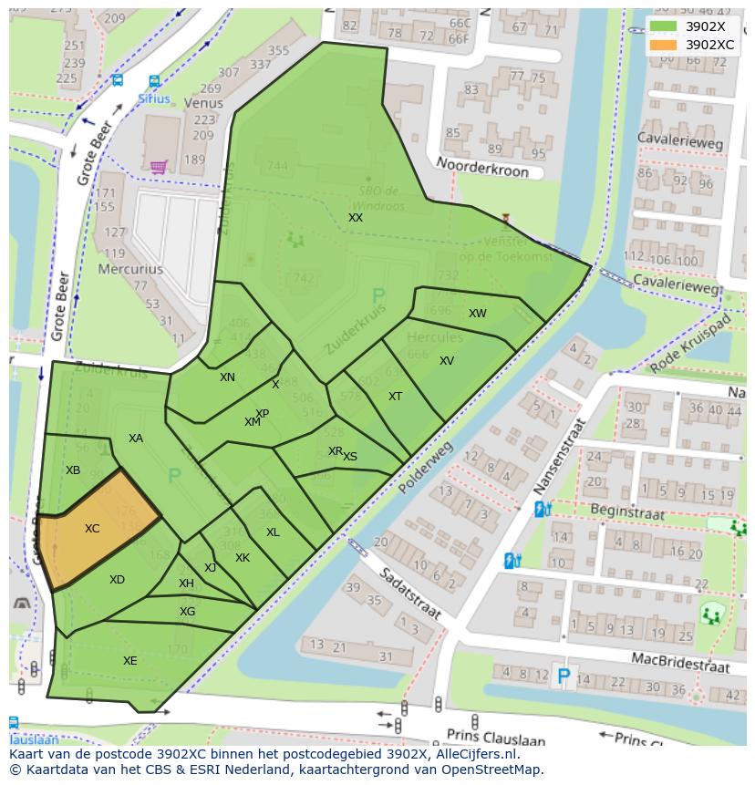 Afbeelding van het postcodegebied 3902 XC op de kaart.