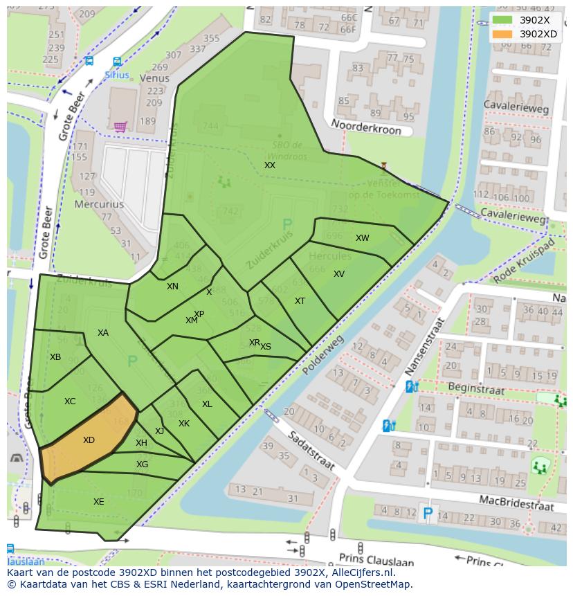 Afbeelding van het postcodegebied 3902 XD op de kaart.