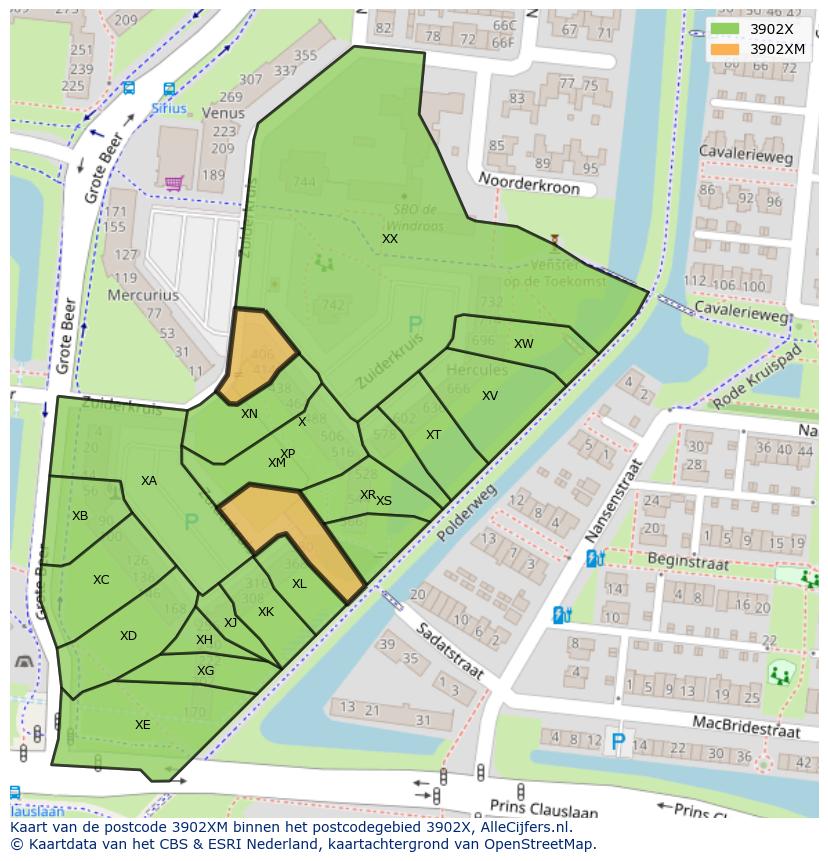 Afbeelding van het postcodegebied 3902 XM op de kaart.