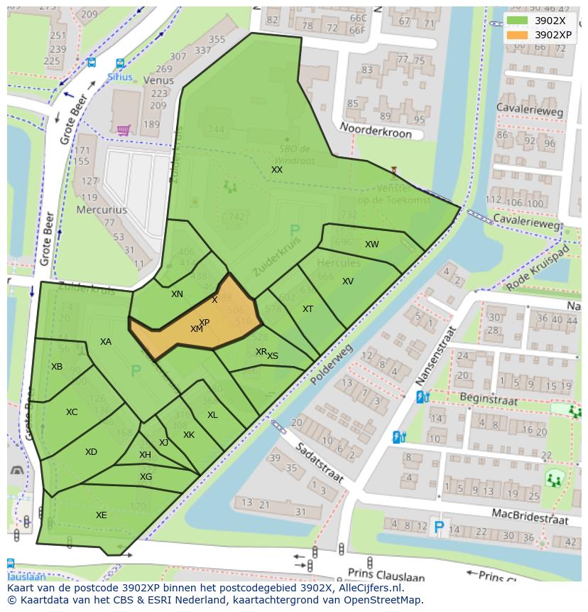 Afbeelding van het postcodegebied 3902 XP op de kaart.