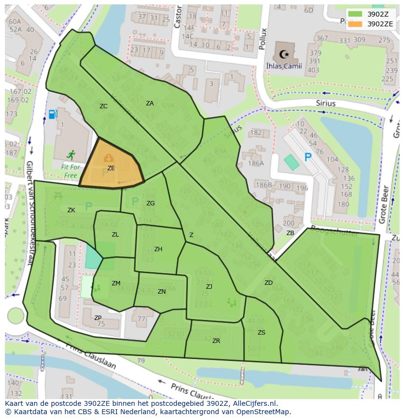 Afbeelding van het postcodegebied 3902 ZE op de kaart.