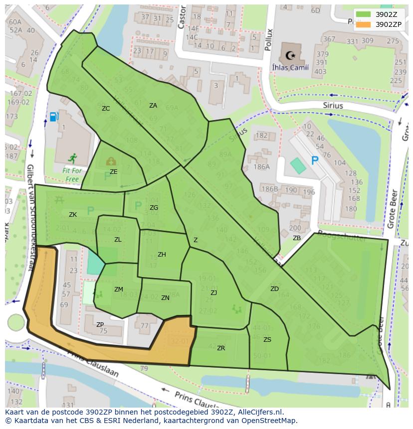 Afbeelding van het postcodegebied 3902 ZP op de kaart.