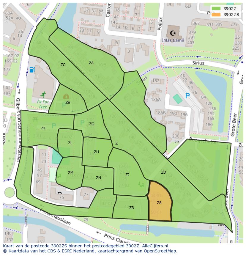 Afbeelding van het postcodegebied 3902 ZS op de kaart.