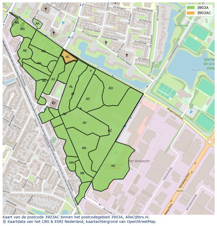 Afbeelding van het postcodegebied 3903 AC op de kaart.