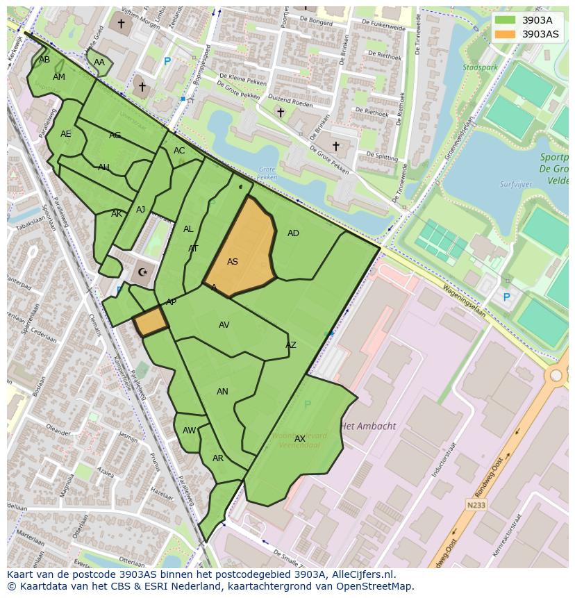 Afbeelding van het postcodegebied 3903 AS op de kaart.