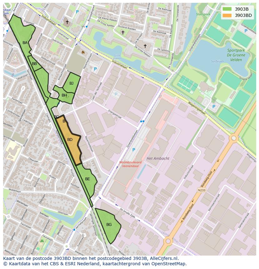 Afbeelding van het postcodegebied 3903 BD op de kaart.