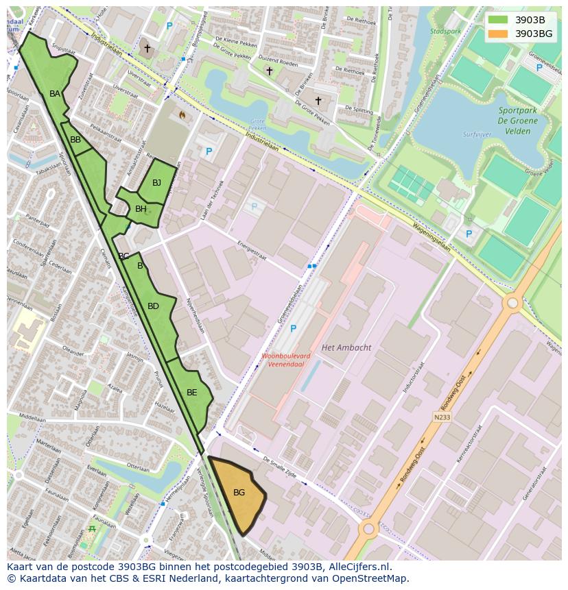 Afbeelding van het postcodegebied 3903 BG op de kaart.