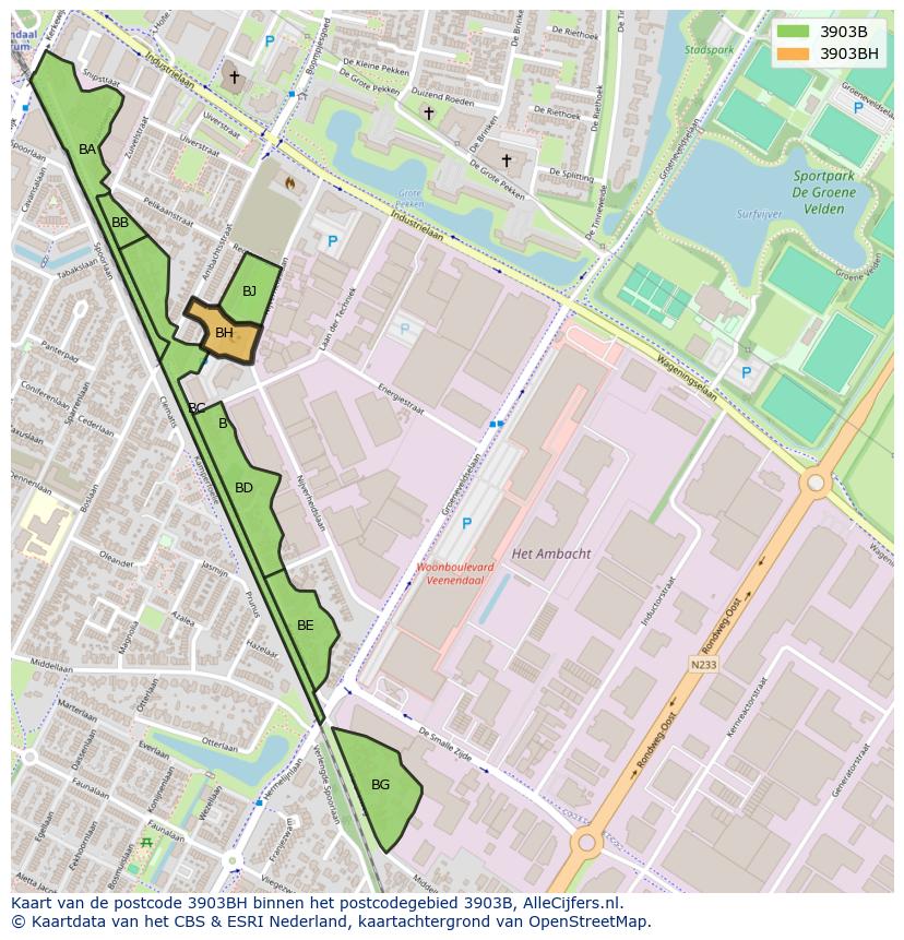 Afbeelding van het postcodegebied 3903 BH op de kaart.