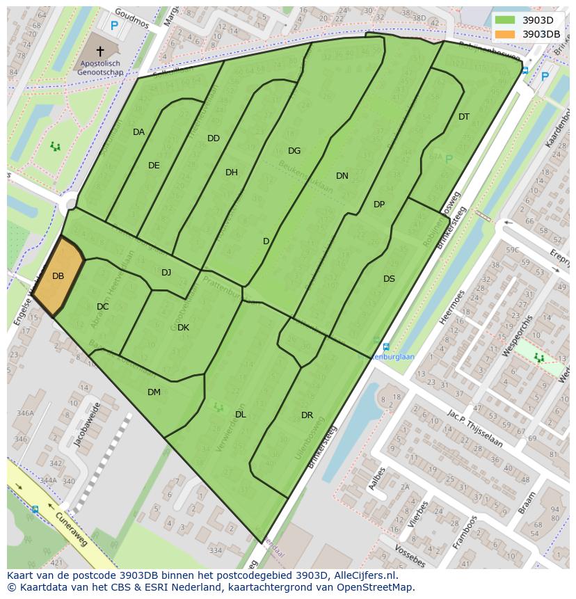 Afbeelding van het postcodegebied 3903 DB op de kaart.