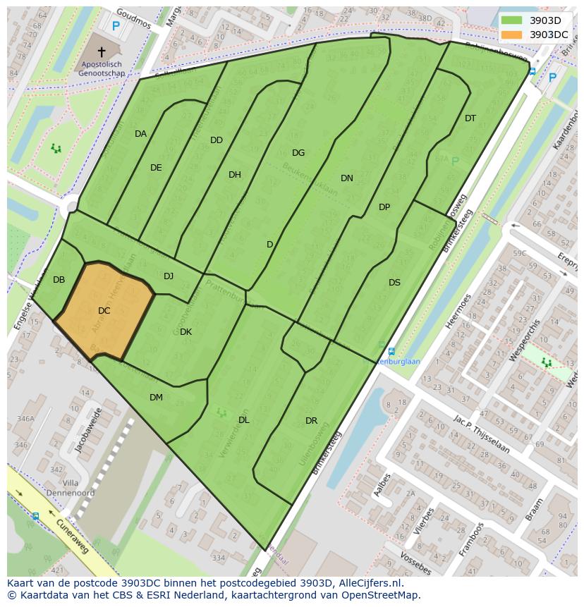 Afbeelding van het postcodegebied 3903 DC op de kaart.
