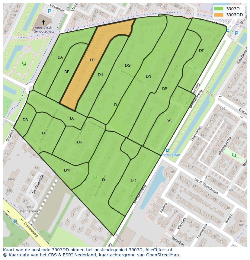 Afbeelding van het postcodegebied 3903 DD op de kaart.