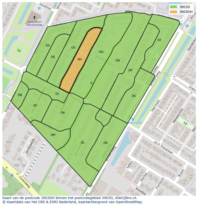 Afbeelding van het postcodegebied 3903 DH op de kaart.