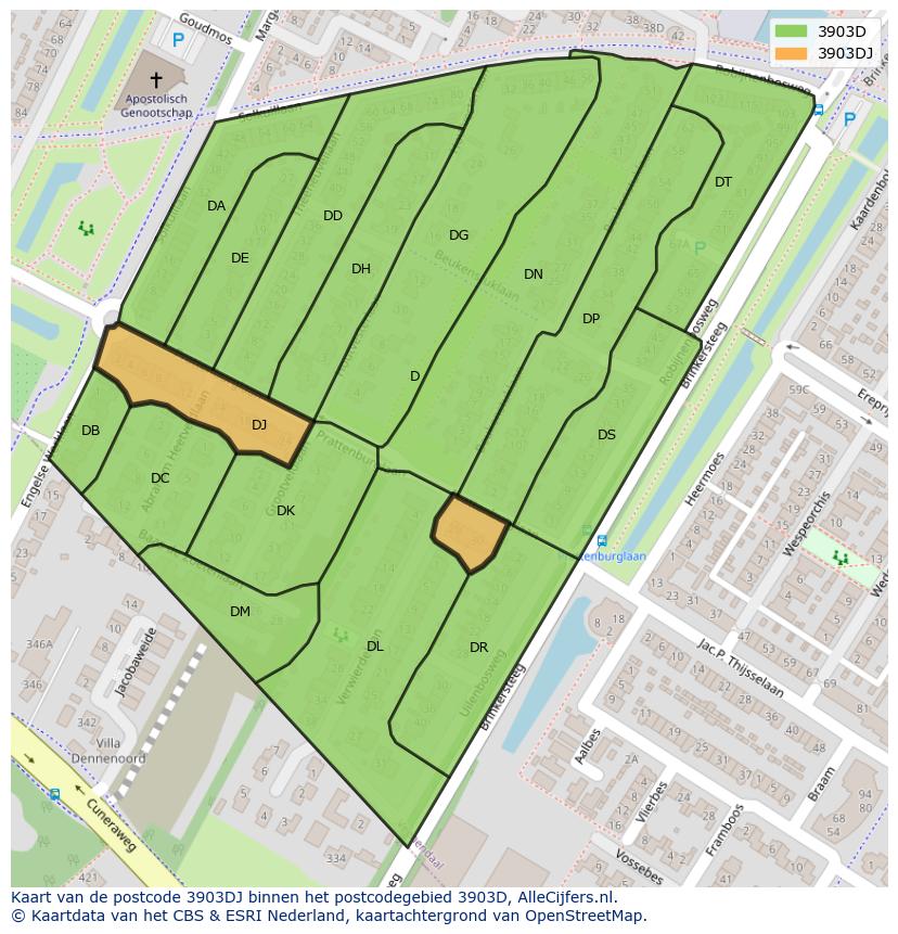 Afbeelding van het postcodegebied 3903 DJ op de kaart.