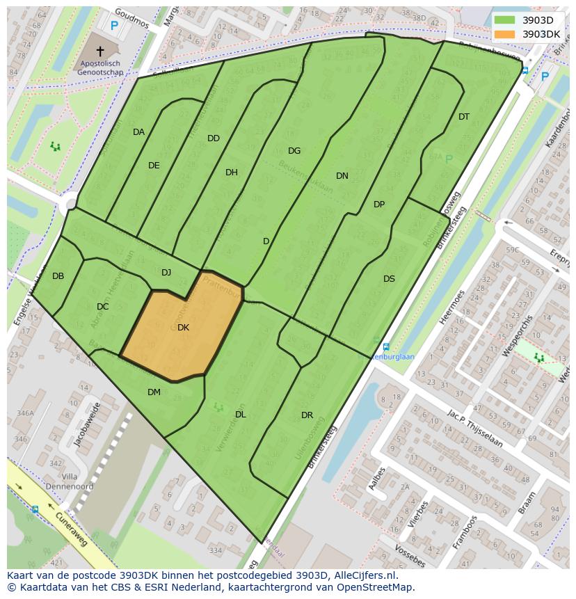 Afbeelding van het postcodegebied 3903 DK op de kaart.