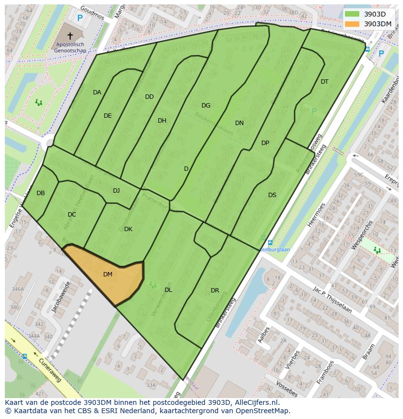 Afbeelding van het postcodegebied 3903 DM op de kaart.